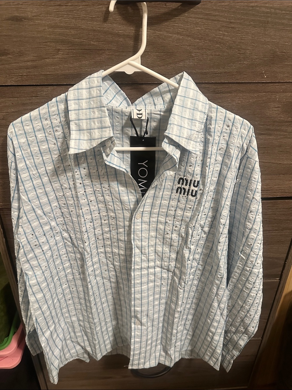 Women’s Light Blue and White Button-Down Shirt size M
